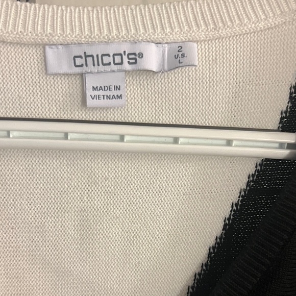 Chico's V-Neck Sweater in Black, White, and Brown sz large 12/14 - Picture 2 of 4